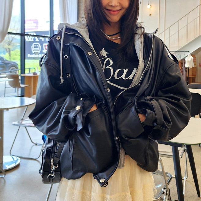 <청담코코> 여성가죽자켓 간절기가죽자켓 오버핏자켓 여성레더자켓
