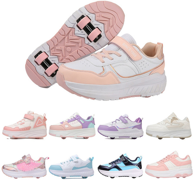 PHTEER 롤러슈즈 바퀴달린운동화 탈부착 롤러스케이트 4륜 F05, 핑크색, 1개