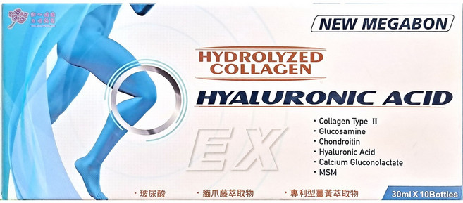 NEW MEGABON 新關鍵濃縮液 水解膠原蛋白 玻尿酸 葡萄糖胺 軟骨素 MSM, 1個, 30ml