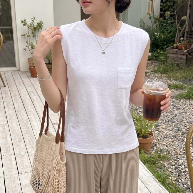 데일리앤 체르니 베이직 여성 슬라브 나시 면 모달 스판 여름 민소매 티셔츠 이너