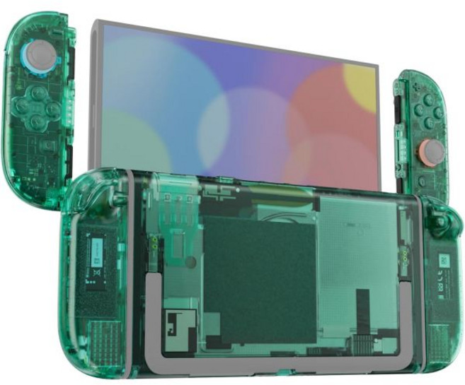 닌텐도 스위치 2용 익스트림레이트 DIY 교체 쉘 버튼 2 핸드헬드 콘솔 및 조이콘 버튼이 있는 커스텀 풀 세트 후면 플레이트 컨트롤러 하우징 - 디럭스 버전 에메랄드 그린