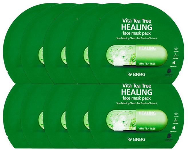 비앤비지 비타 티트리 힐링 페이스 마스크팩 진정 재생 비장탄 숯 팩 에센스 30ml 시트 마스크/팩, 1개, 10개입