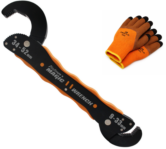국산 한아코어젠 만능 육각 파이프 스패너 렌치, 1개, 선택2.플래티늄매직렌치9~52mm+오렌지장갑1켤레