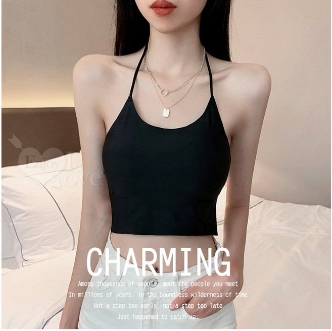 掛脖圓領削肩三線交叉美背小可愛