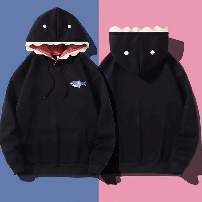 남녀 공용 귀여운 상어 캐릭터 후드 티셔츠 ala+1643dz