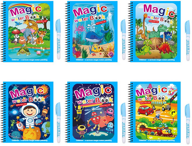 6종 세트 워터 매직 노트 물로 쓱쓱 색칠하는 무한반복 미술 놀이 신기한 컬러링 북 색칠 공부 물 그림 그리기 아쿠아 드로잉, W99056B(B세트, 1세트