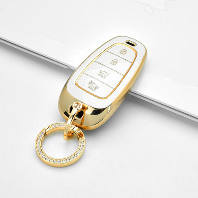 더뉴그랜저 2019~23 키케이스 4버튼 키홀더 골드라인 H5-R, 화이트