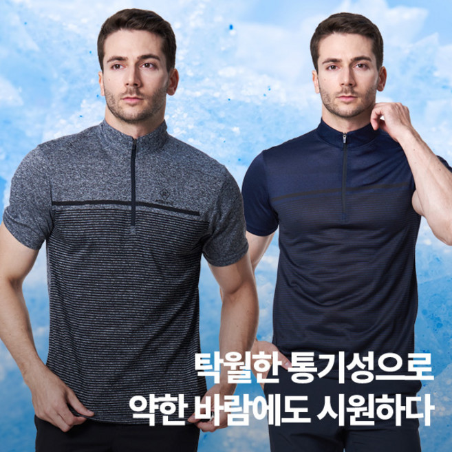 남성용 릴렉스 쿨링감 좋은 반팔 집업 티셔츠 AY01ST016M