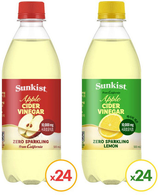 [광동직영] 썬키스트 애사비 제로 스파클링 500ml 오리지널 24pet + 레몬 24pet, 48개