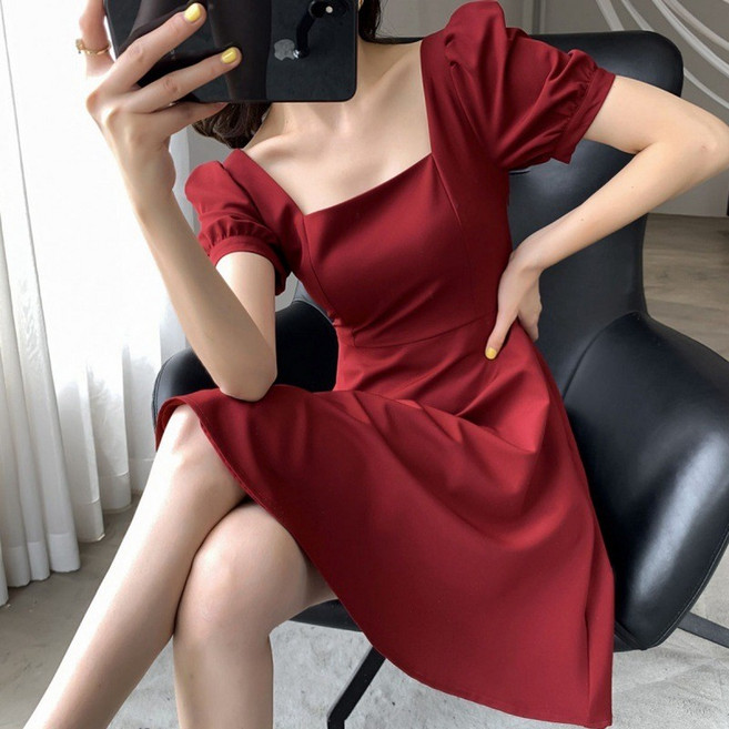 復古赫本風方領連衣裙女裝