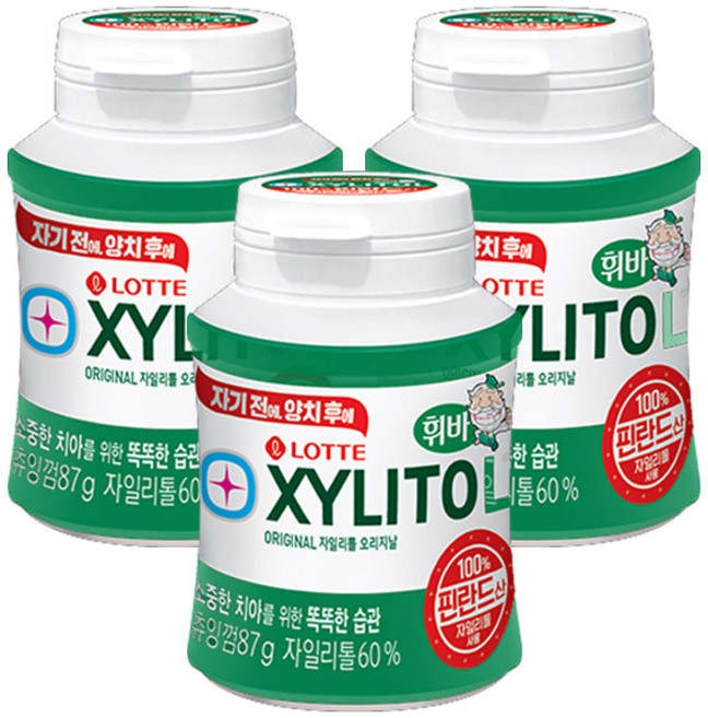롯데제과 자일리톨 오리지날 츄잉껌, 87g, 3개
