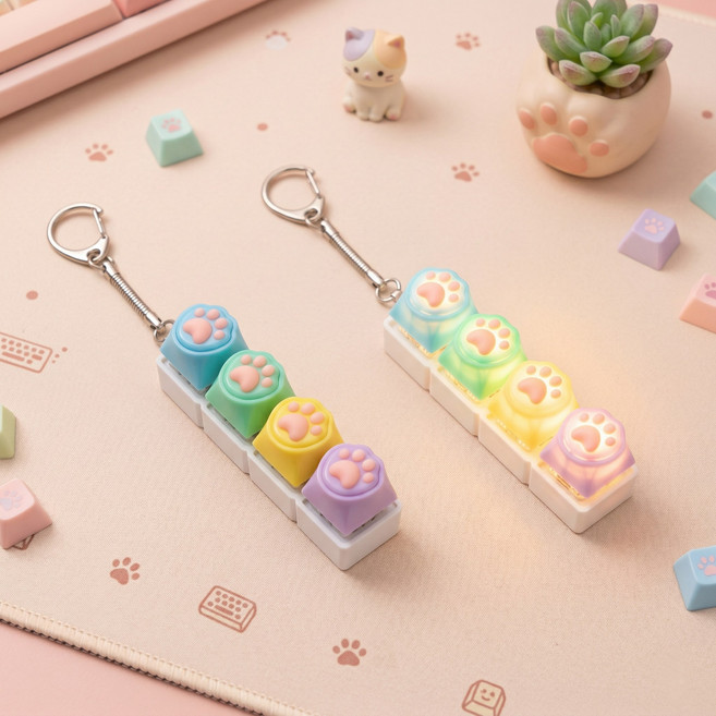 브로키 LED 고양이 발바닥 젤리 키캡 딸깍이 키링 피젯토이, 1개, 4구_고양이레인보우
