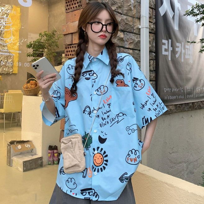 韓版復古港風短袖襯衫 女夏季薄款設計感小眾法式花襯衫