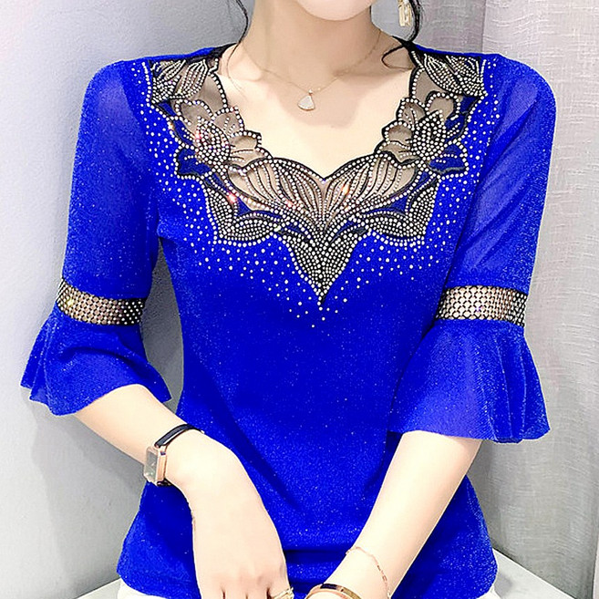 모네르 라인댄스복 상의 플라워큐빅탑 라인댄스 의상 옷