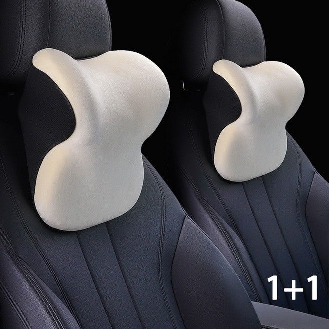 KUKEE 1+1차량용 목쿠션 자동차 목받침 헤드레스트 목베개 메모리폼, 아이보리Z, 2개