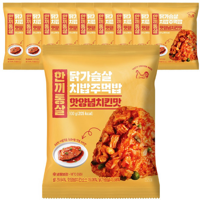 한끼통살 치밥주먹밥 핫양념치킨맛, 10개, 100g