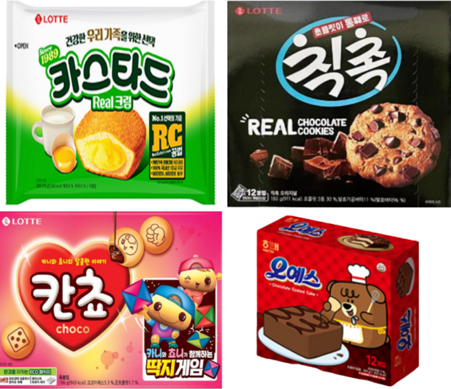 롯데 카스타드 롯데 칙촉 롯데 칸쵸 해태 오예스, 1개, 196g