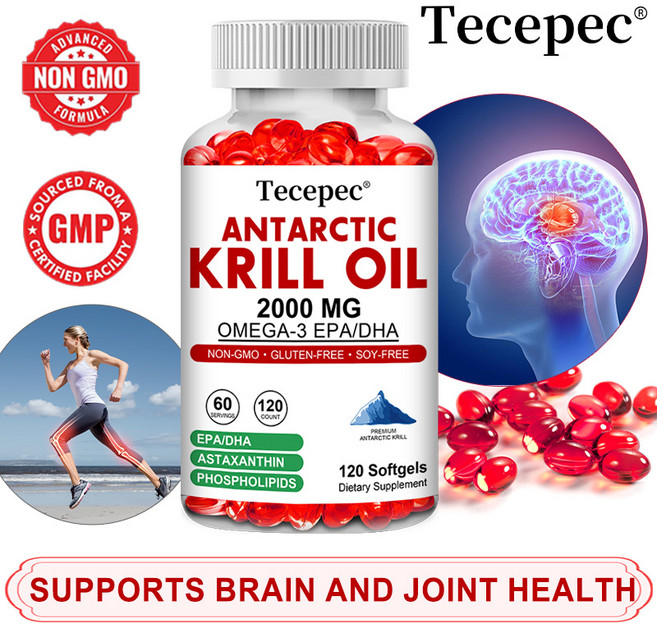 남극 크릴오일 2000mg - 아스타잔틴 오메가3 EPA DHA 인지질 함유 - 뇌 심장 관절 피부 면역체계 건강 지원, 3개, 60회분