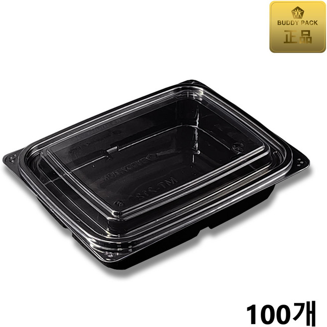 버디팩 PET 검정 사각 반찬 용기 700ml MT-212 샐러드, 100세트, 1개