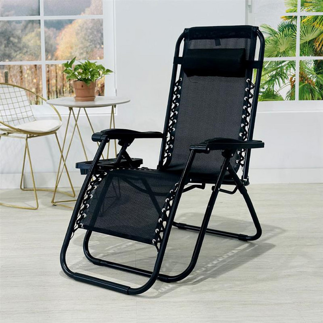 홈스퍼니처 접이식 무중력 리클라이너 의자+헤드 쿠션+사이드테이블 풀세트, 1개, 블랙