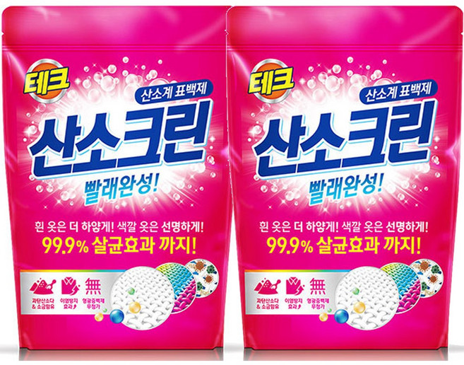 LG 테크 산소크린 산소계 표백제 분말형 1kg + 1kg 안심 표백제 99.9% 살균 효과 빨래 걱정끝 흰 옷은 더 하얗게 색깔 옷은 선명하게