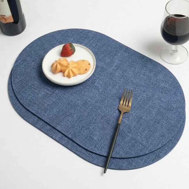 포치가미 가죽 방수 테이블 식탁 매트 2P, 2개, 43x30, 네이비