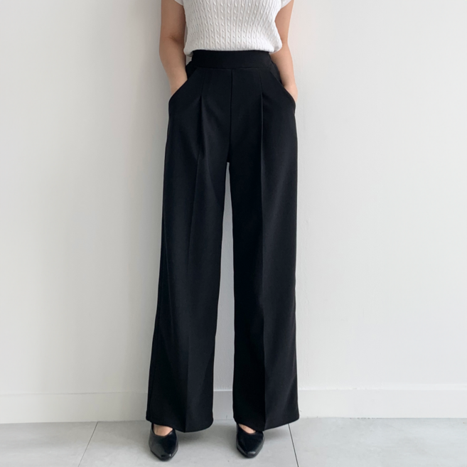 하바우 여성 캐주얼 스판 밴딩 롱 숏 와이드 핀턱 슬랙스