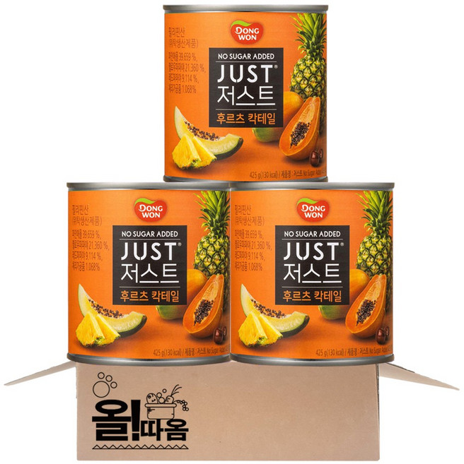 동원 JUST 저스트 노슈가 후르츠 칵테일 통조림, 3개, 425g