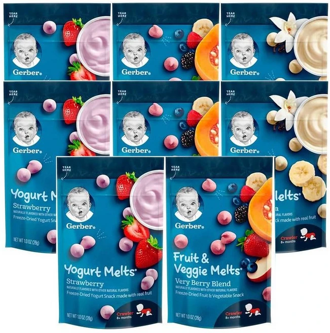 거버 프룻 & 베지멜트 요커트 멜트 랜덤 Gerber Up Age Melts Variety Pack, 8개, 28g - 쿠팡
