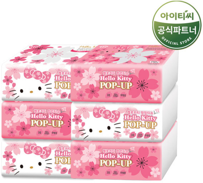헬로키티 팝업티슈 벚꽃에디션 (110매 3개×2팩) 총6개, 110매, 6개