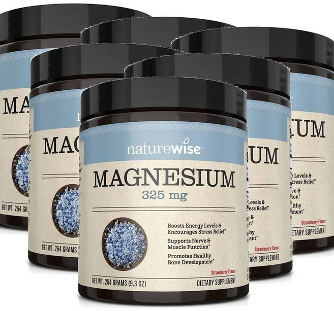 네이처와이즈 마그네슘 시트레이트 325mg 파우더 딸기맛 Naturewise Magnesium Powder, 6개, 264g - 쿠팡