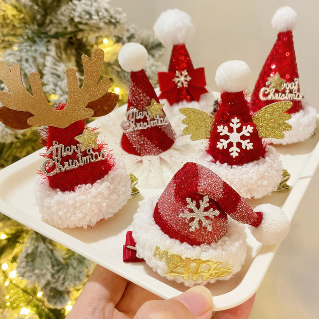 히아데스 크리스마스 머리핀 산타 모자 루돌프 헤어핀 6P