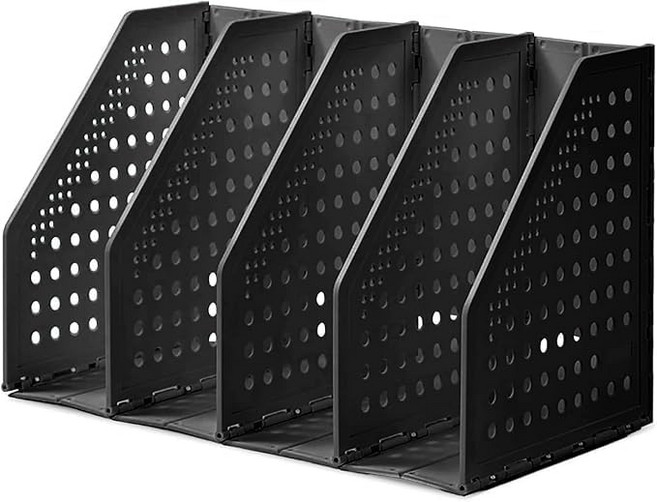 델리 접이식 매거진 파일 홀더 4 책상 정리함을 위한 수직 구획 바인더 홀더 사무실 홈 블루 조절 가능한 견고한 바인더 보관 정리함, 4 Dark Grey Standard Size 4 Co