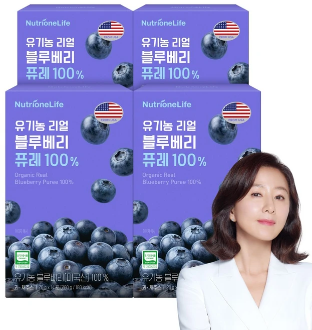 뉴트리원 유기농 리얼 블루베리 퓨레 100% 매일 한 스푼 항산화 루틴, 4박스, 14회분 - 쿠팡