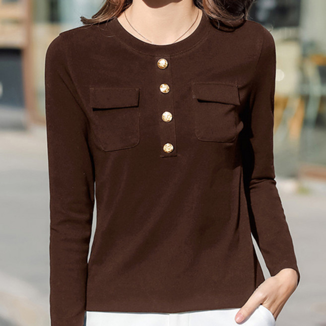 데일로엔 여성용 투 포켓 비즈 포인트 긴팔 티셔츠