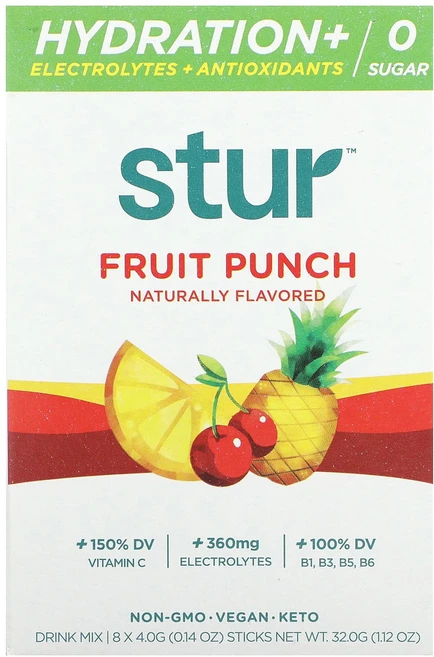 효과가 좋은 Stur 수분 보충 + 전해질 + 항산화제 드링크 믹스 과일 펀치 맛 스틱 8개 개당 4g(0.14oz) 최저가격, Stur수분보충전해질항산화제드링크믹스과일펀치맛스틱8개개 - 쿠팡