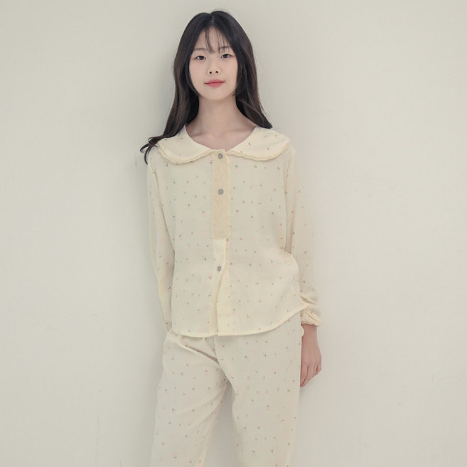 코코드림 주니어용 라운드카라 셔츠 긴팔 잠옷 상하의 세트