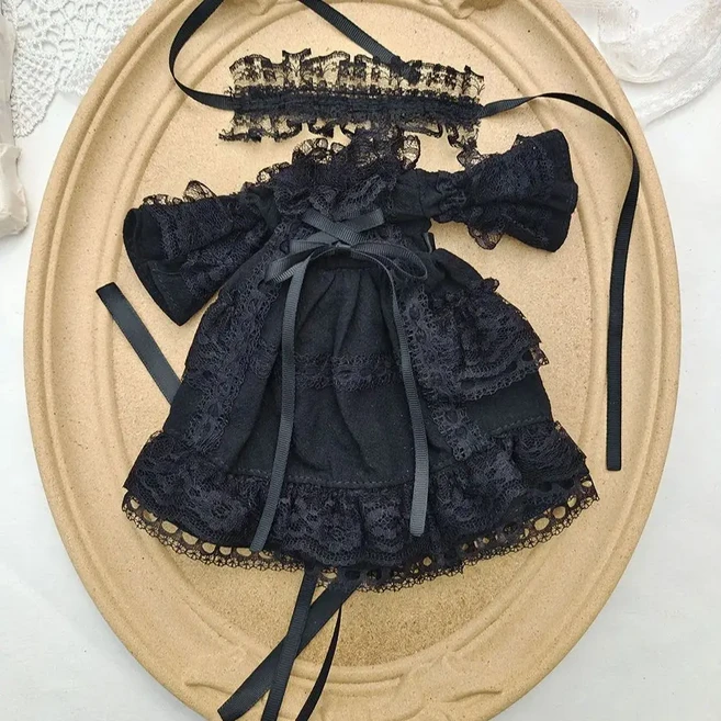 브라이스 인형 드레스 빈티지 레이스 다크 블랙 드레스 28-30cm, 01 Skirt-headband