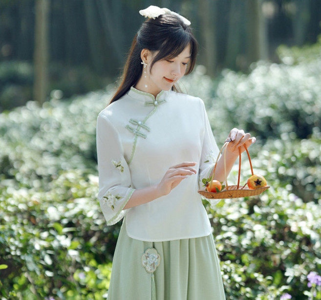 中國風改良旗袍上衣棉麻刺繡盤扣上衣中式漢元素漢服套裝唐裝女夏