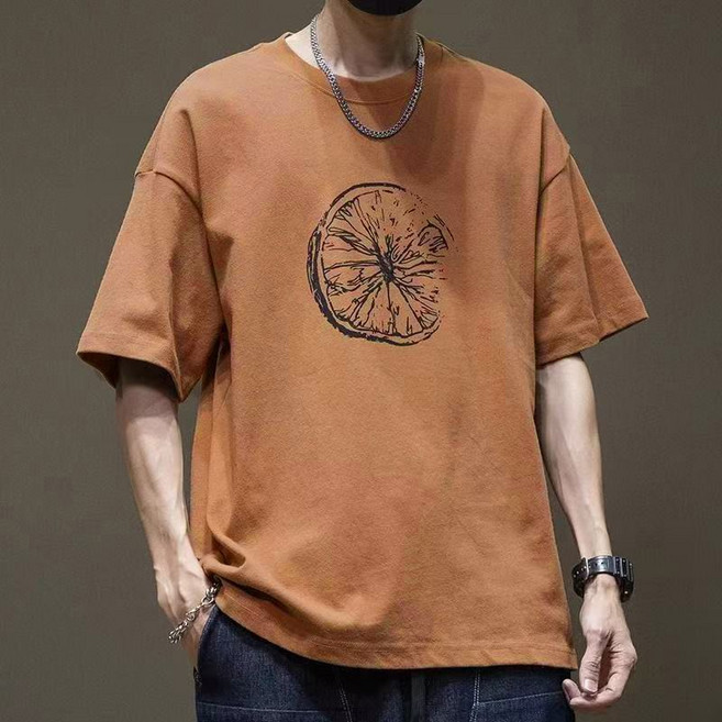 Makone 남성 순면 반팔 티셔츠 루즈핏 캐주얼 데일리 반소매 풀오버 티 상의