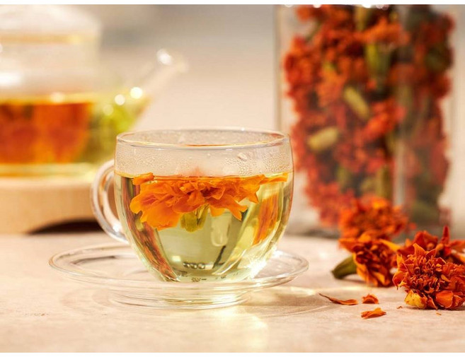 마리골드 꽃차 꽃청 메리골드 금잔화 눈 망막 시력 안구건조 루테인 지아잔틴 캐로티노이브 비타민 수제차 수제청 에이드 부모님 아빠 엄마 눈 침침 할머니 어르신 공부 아이들 학원 선물, 1박스, 1개입, 350ml