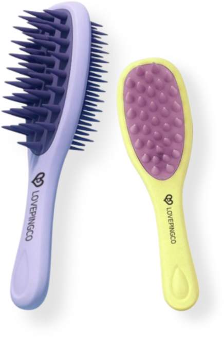 러브핑코 양면 샴푸 브러쉬 두피 마사지 실리콘 헤어 브러쉬 2개입, 1개, 퍼플+옐로우
