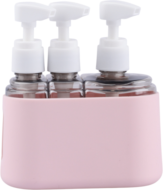 트래블투게더 휴대용 실리콘공병 소분 보틀 펌프 용기 디스펜서, 1개, 3구핑크