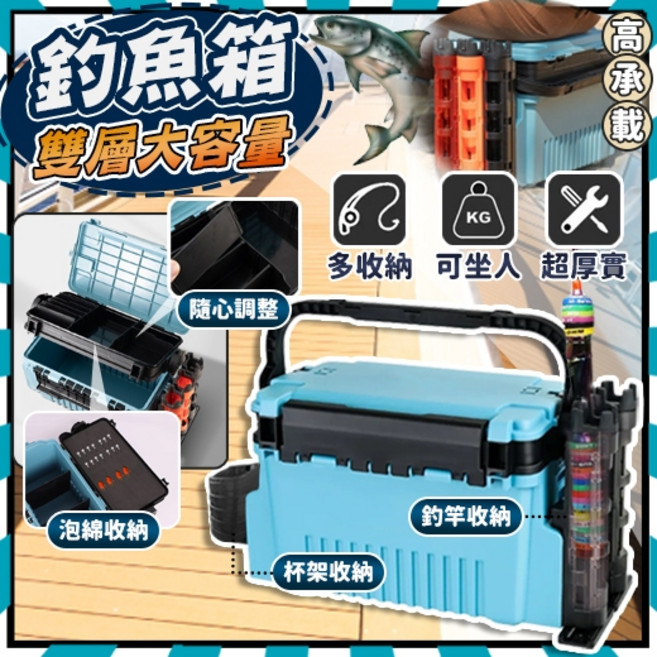 釣魚箱 釣魚工具箱 路亞餌收納盒 釣具箱 漁具箱 明邦同款, 1個, 灰