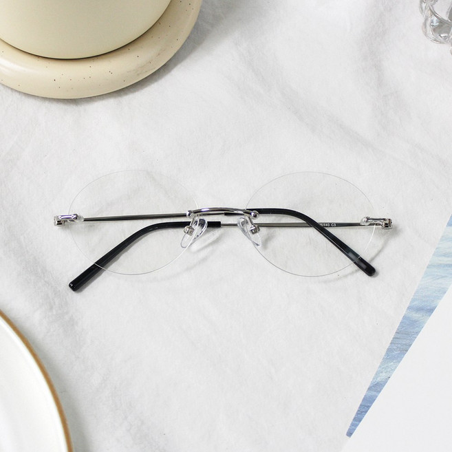 블루라이트차단 오벌형 무테 안경 가벼운 긱시크 안경테