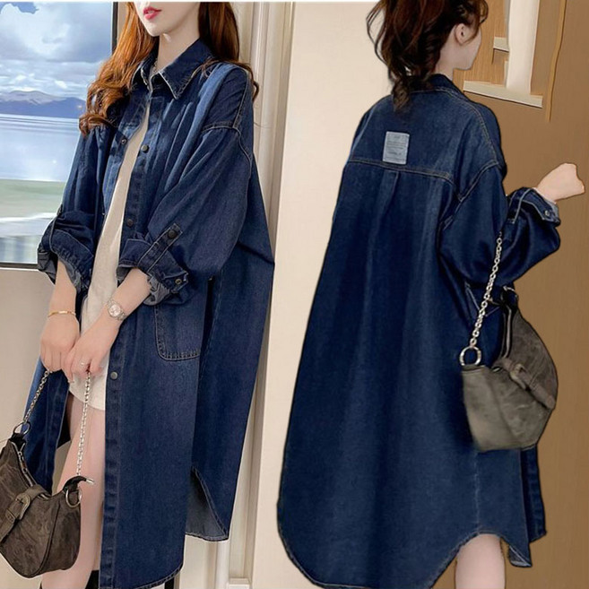 JUSTFEELING 봄가을 S-4XL 100KG까지 빅사이즈 롱자켓 데님자켓 셔츠 가디건 데일리 외출복 여성의류 청 코트