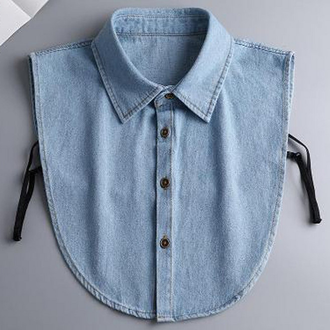 코코드림 데님 블라우스 페이크 레이어드 셔츠 카라 브이넥