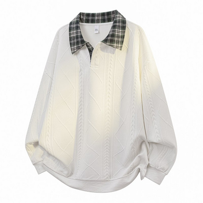 Asure 남성 캐주얼 패션 라운드넥 체크 무늬 폴로넥 니트 스웨터 맨투맨