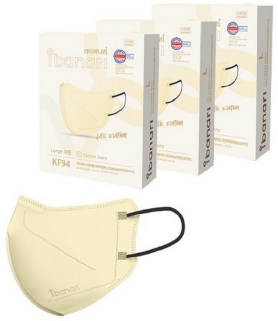 아이바나리 에어 황사방역용 마스크 대형 KF94, 10개입, 4개, 코튼 아이보리