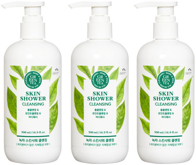 꽃을든남자 스킨샤워 클렌징 녹차 대용량, 500ml, 3개